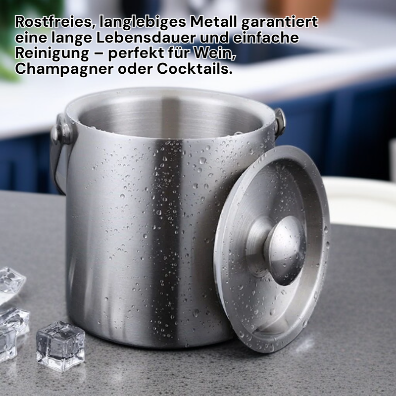 Doppelwandiger Isolierter Edelstahl-Eiseimer mit Deckel und Eiszange