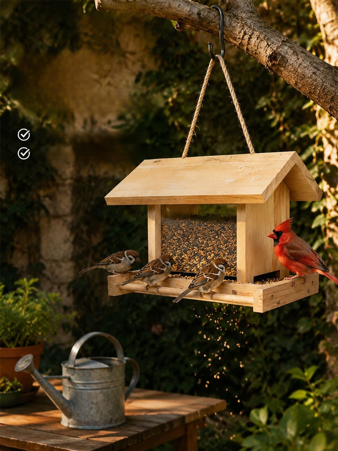Neues Vogelhäuschen aus Holz, hängender Schmuck aus Kiefernholz, im Villenstil, Kunsthandwerk für de