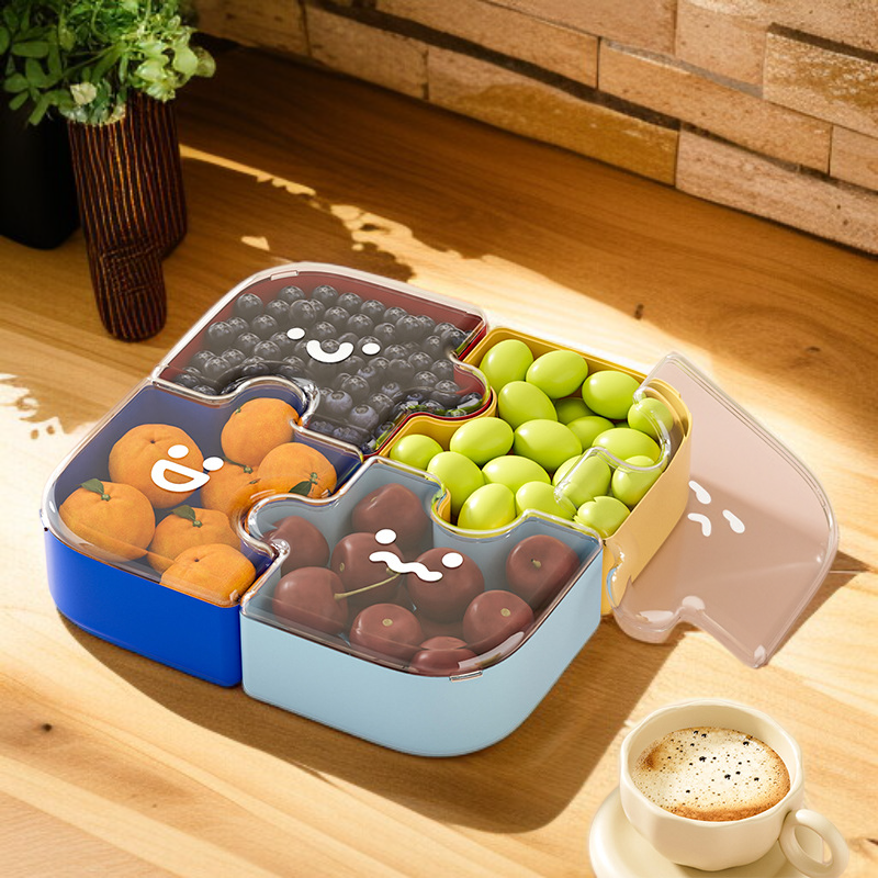 طبق فواكه مع حلوى ووجبات خفيفة بتصميم كولاج إبداعي