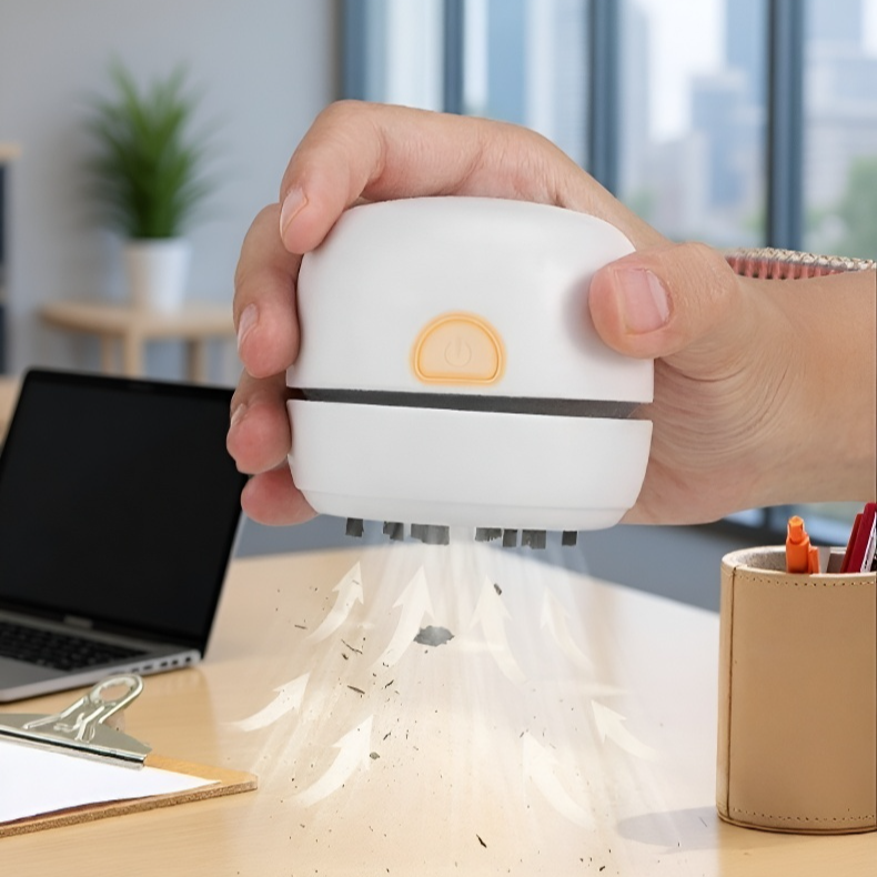 卓上で使えるミニ掃除機の使用例