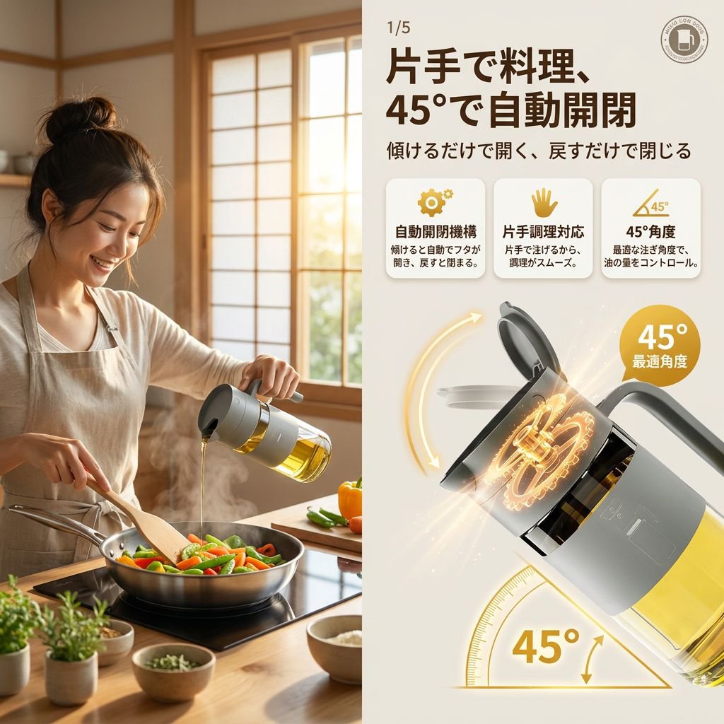 新型自動開閉オイルボトル調味料入れ