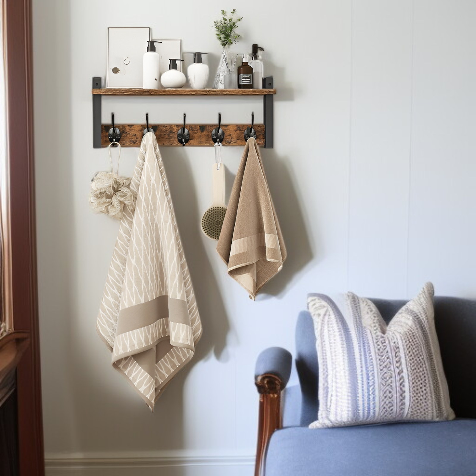 Perchero de pared de madera para llaves y objetos decorativos del salón