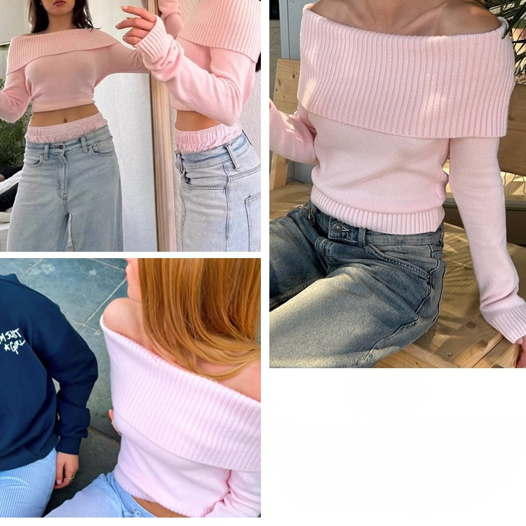 Eleganter, figurbetonter Strickpullover für Damen – Rosa Off-Shoulder Design, Herbst/Winter