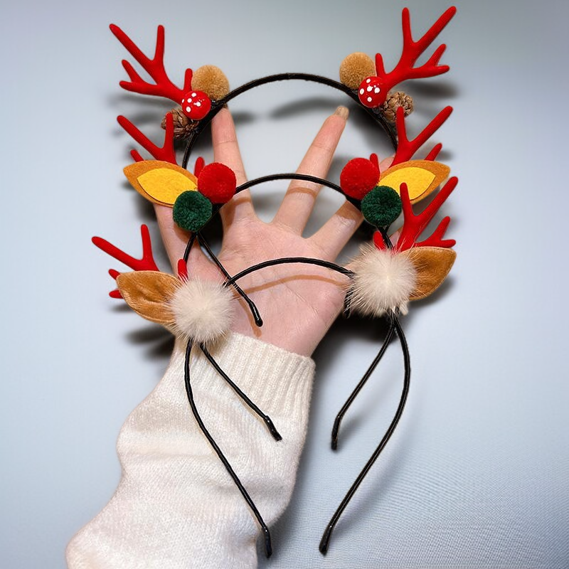 新しい森スタイルのトナカイヘッドバンド、クリスマスレッドアントラーヘッドバンド、女性用、ヘアアクセサリー、ヘアクリップ、ヘッドウェア