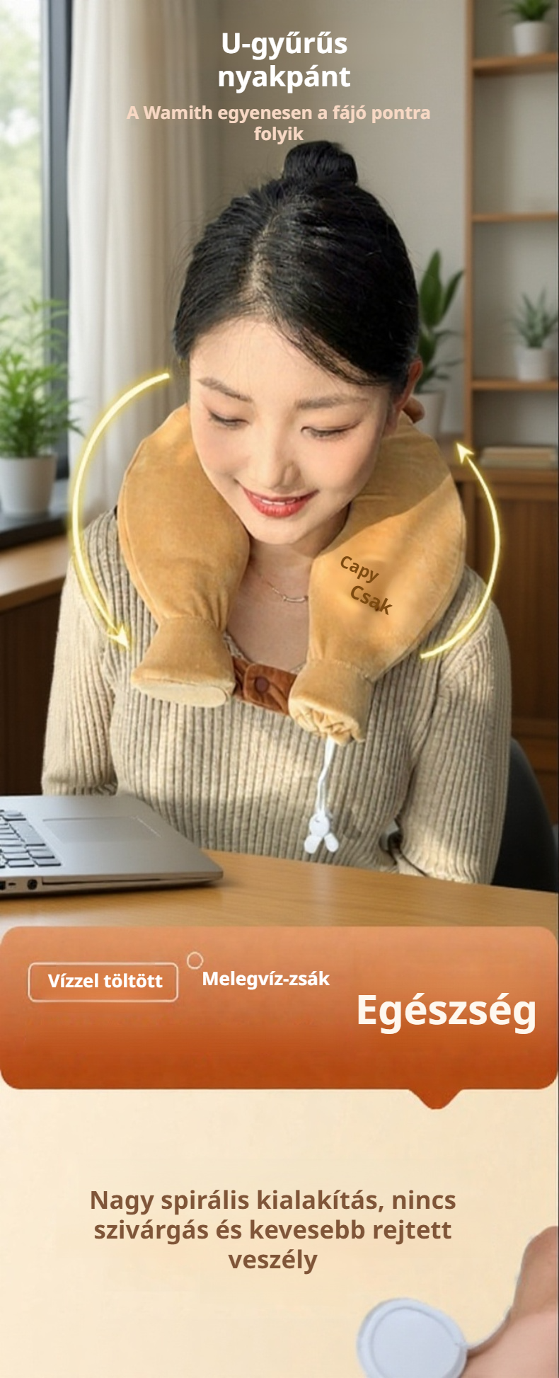 Pihentető melegítés U típusú melegvizes palackkal