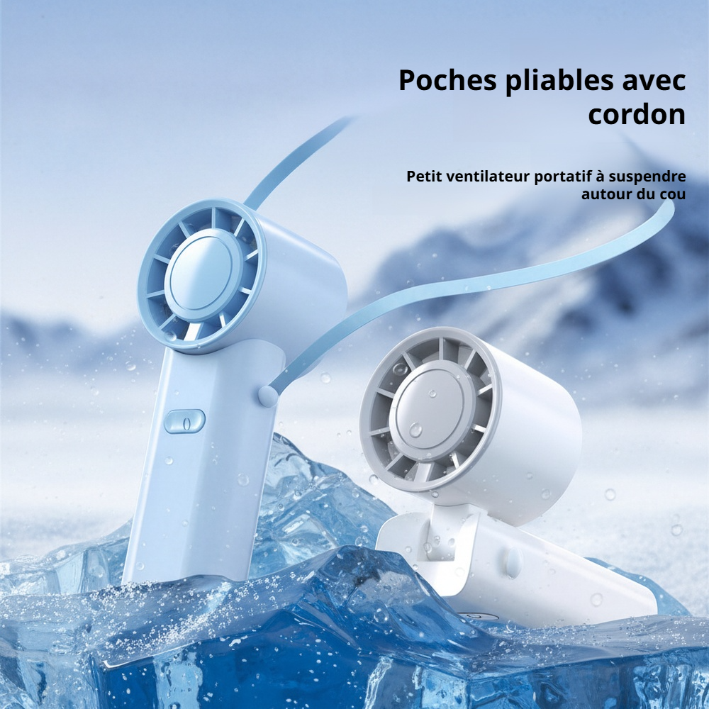 Ventilateur portable pliable à main, USB, à turbine, à accrocher au cou, pour bureau