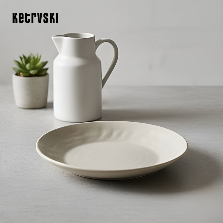 크리미한 흰색의 심플한 세라믹 접시 (2개)