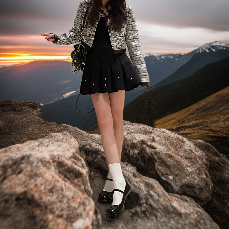 女性の黒ラウンドつま先のチャンキーヒールワンバックルストラップ浅い口のシングルシューズ女性のメアリージェーンシューズ