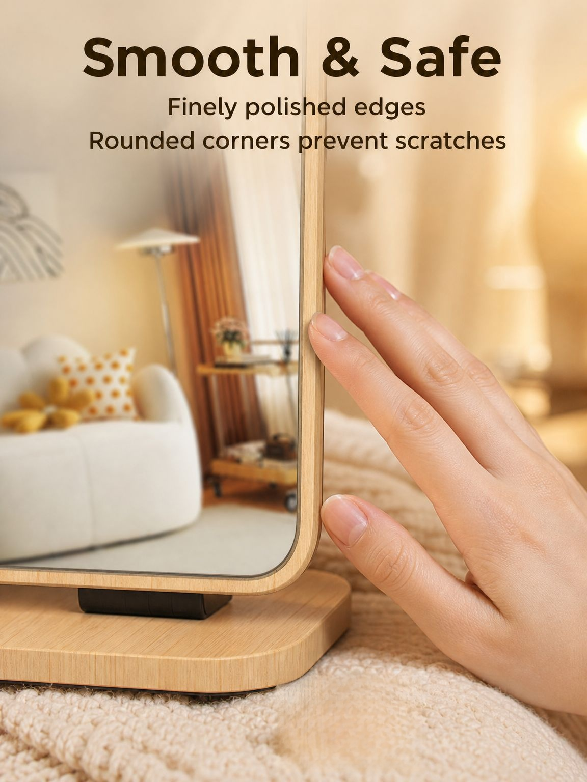 Foldable dressing table mirror in a home beauty setup