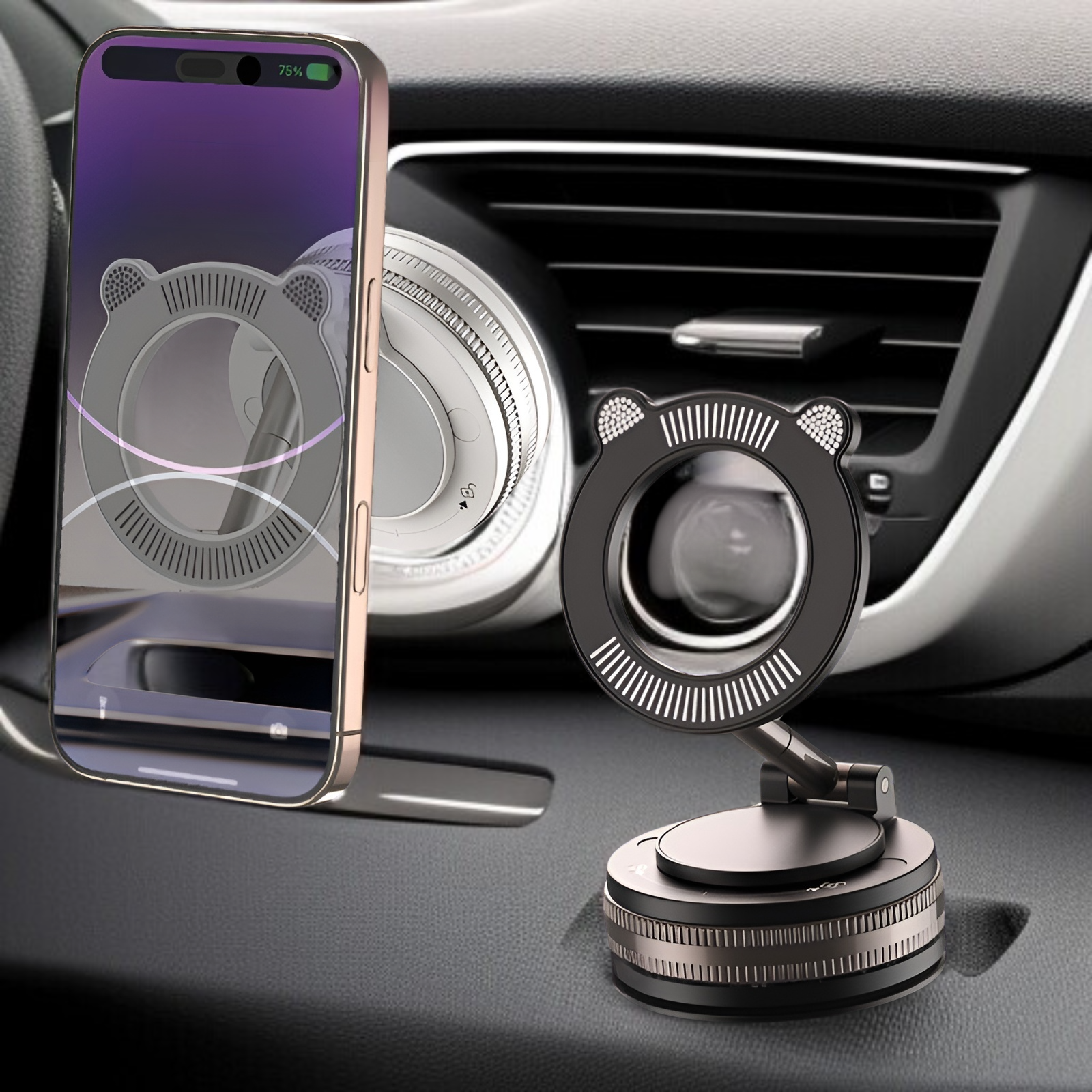 Cross-border new vacuum suction cup car magnetic bracket car navigation dedicated car supplies black