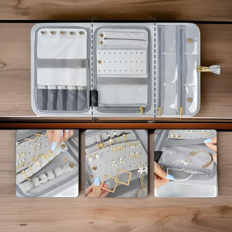 ジュエリーボックス PUレザー ジュエリーケース 指輪置き ジュエリー 収納ケース 携帯用 持ち運び ネックレスケース 仕切り付き宝石箱 じゅえりーぼっくす ネックレス イヤリング ピアス ブレスレッ