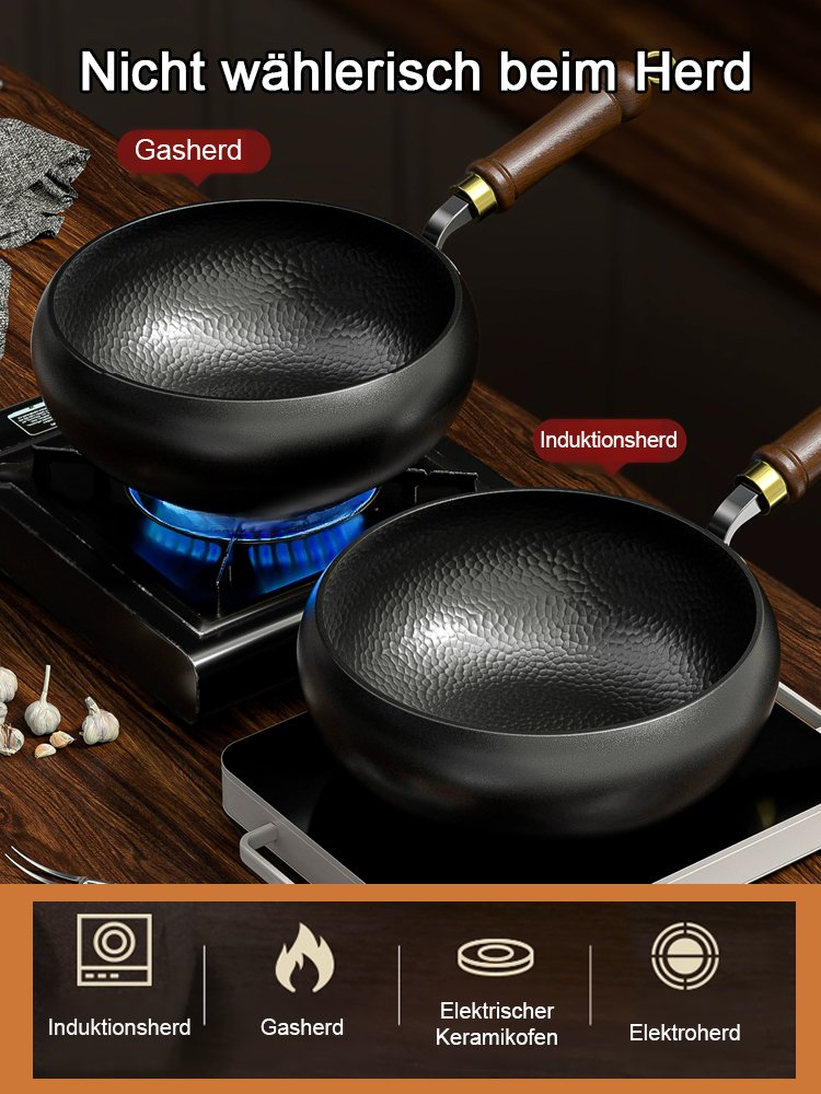 Gesunde, beschichtungsfreie handgeschmiedete Eisenpfanne mit 30.000 Hammerschlägen