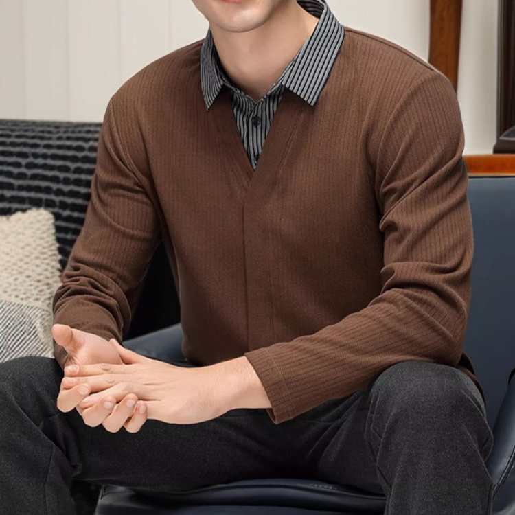 남자 루즈핏 맨투맨 데일리 통근 니트 긴팔 휴가 투피스 스트라이프 맨투맨 루즈핏 긴팔 니트 탑