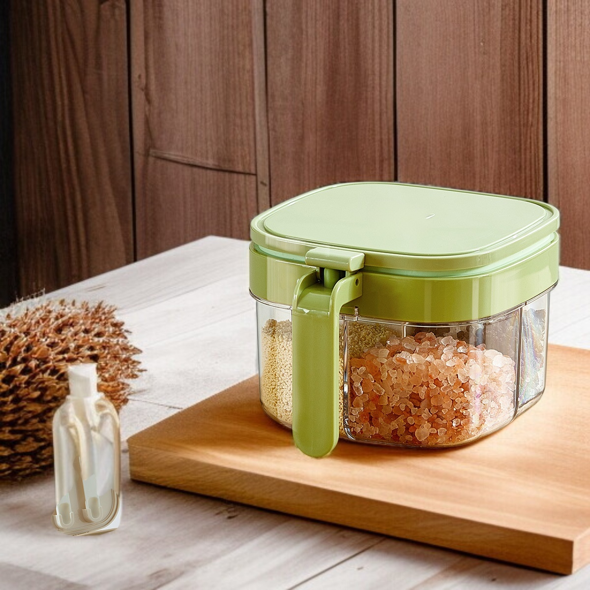 ワンタッチ蓋付きスプーン密封防湿調味箱