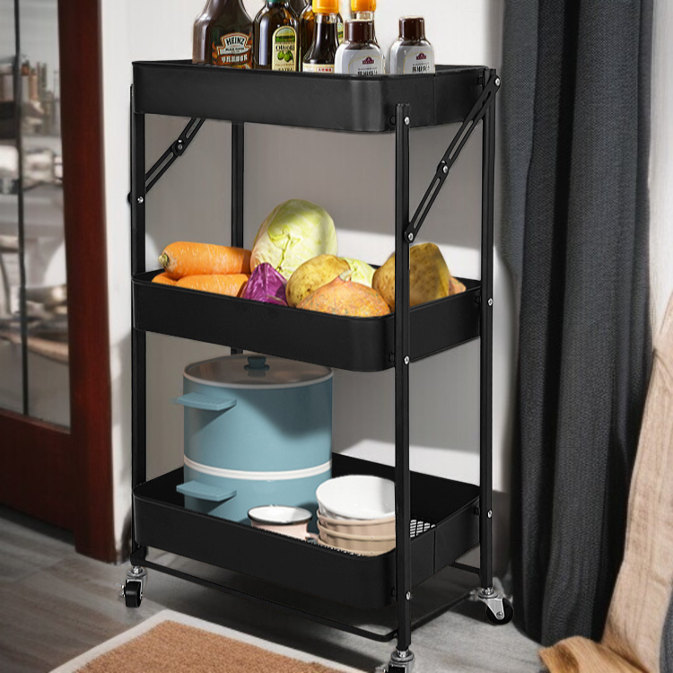 가정용 접이식 수납 카트 다층 수납 바닥 수납 선반 설치 무료 이동식 주방 수납 선반