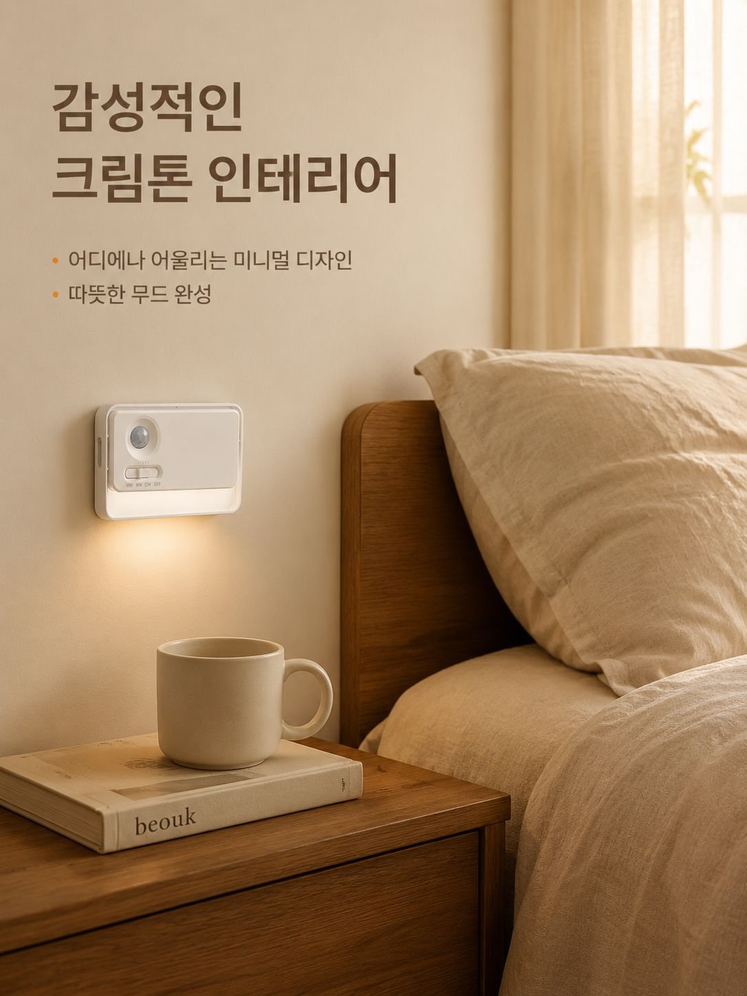 스마트 연동 센서 벽등 침대 설치 모습