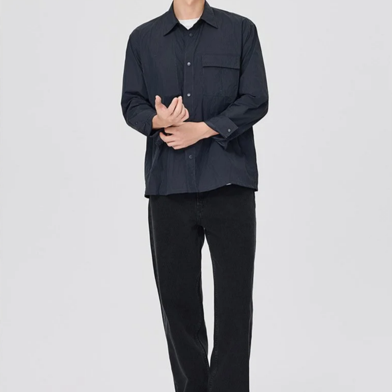 男士寬鬆長袖休閒襯衫夾克韓版純色工裝外套