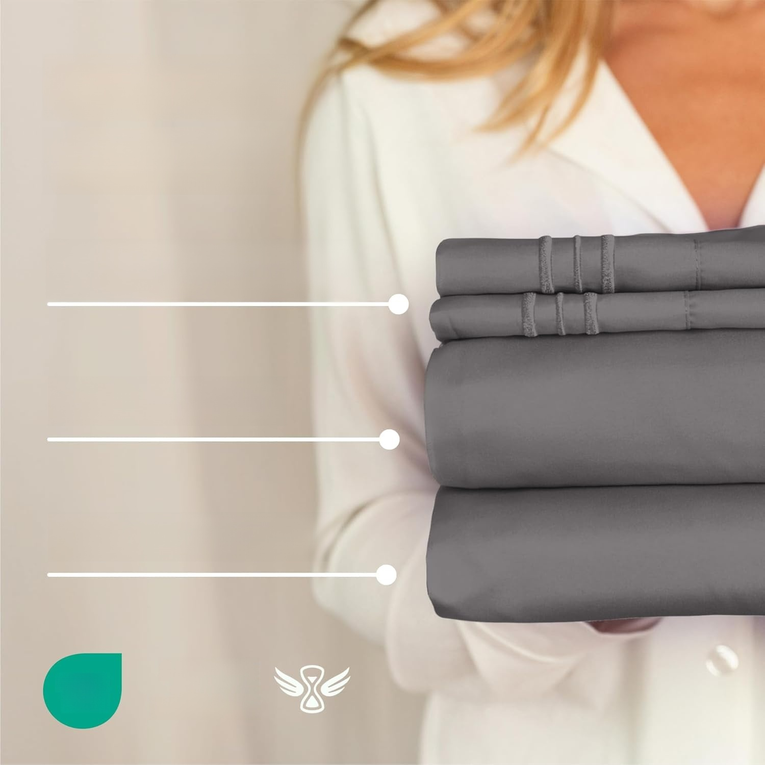 Oeko-Tex ダークグレー 寝具4点セット 深型ポケット ホテル用ベッドシーツ