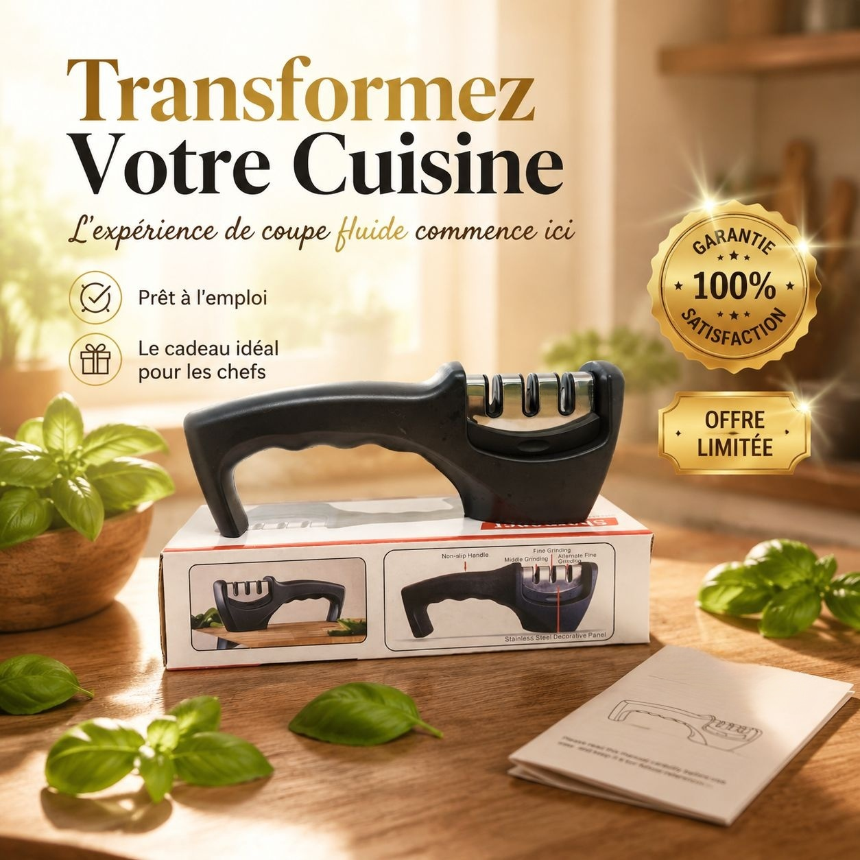 Aiguiseur de couteaux de cuisine à angle fixe, rapide, avec pierres en tungstène et diamant