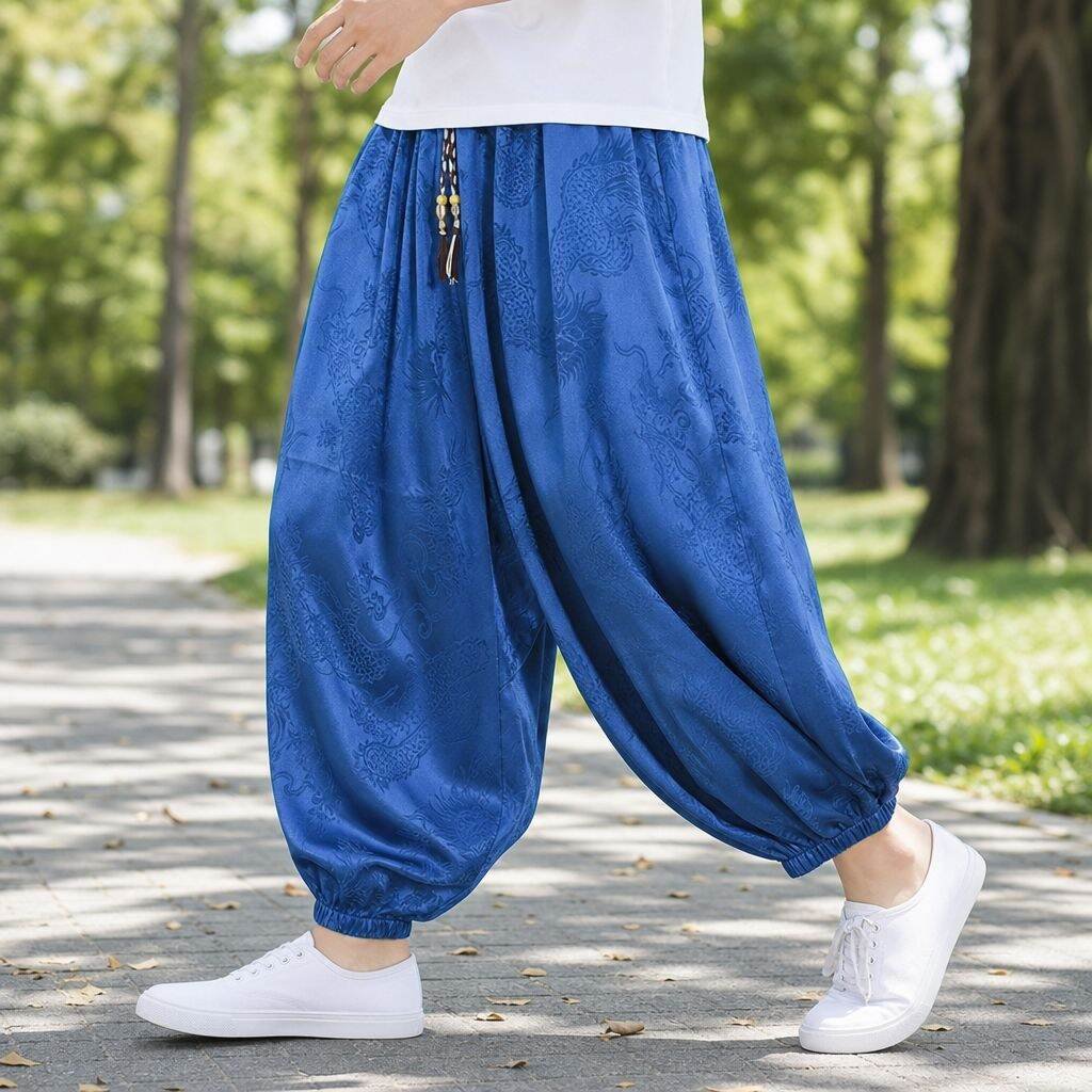 メンズゆったりアイスシルク九分丈パンツ