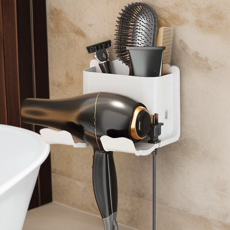 No-Drill Hair Dryer Holder Wall Mounted Bathroom Rack