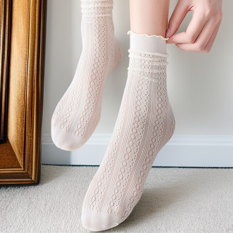 1足/2足 女性用メッシュレースアンクルソックス 春夏用