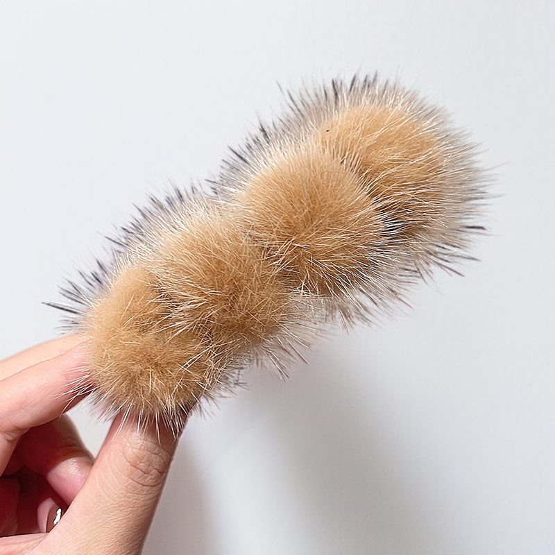 復古仿水貂毛絨髮夾半紮發彈簧夾