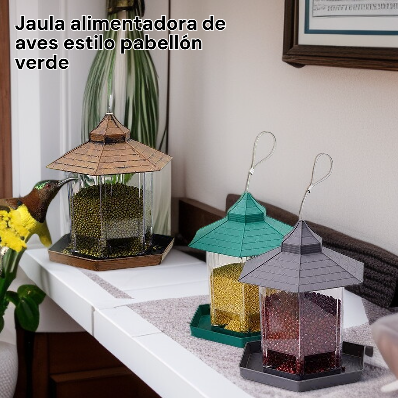 Jaula alimentadora de aves estilo pabellón verde