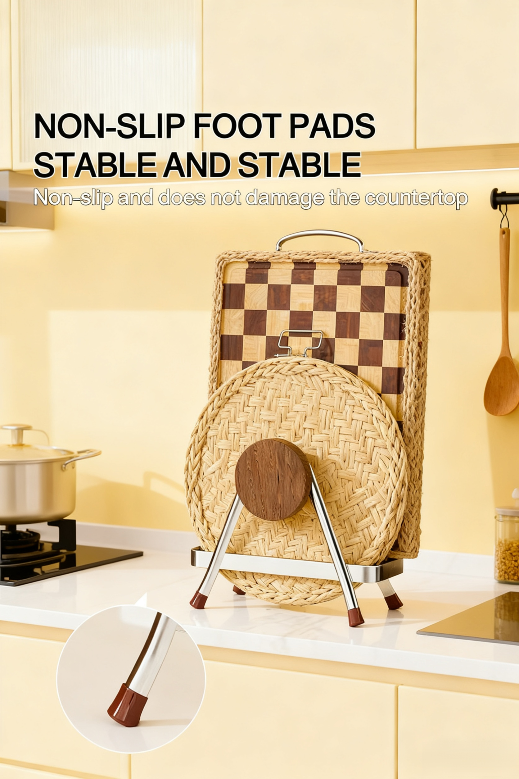 Vintage style beech wood stainless steel cutting board holder