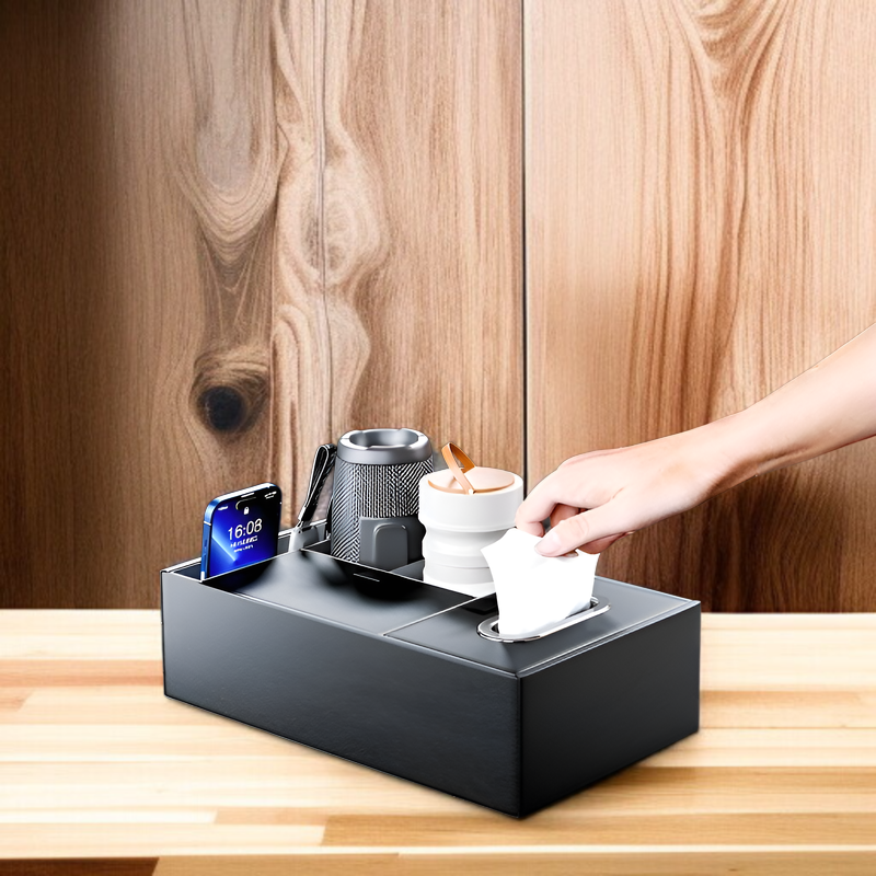 車載アームレスト収納ボックス 多機能ティッシュケース 高級センターコンソール収納棚 車内ドリンクホルダー