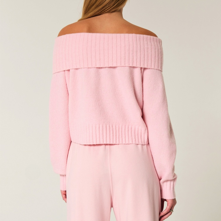 Eleganter, figurbetonter Strickpullover für Damen – Rosa Off-Shoulder Design, Herbst/Winter