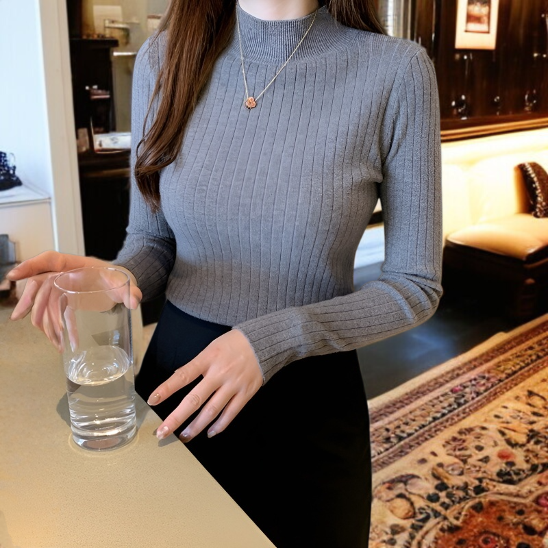 レディースセーター女性ハーフハイネックニットセーターアウター長袖トップススーツボトムシャツスリムインナーニットセーター女性ハーフハイネックアウタースリムニットセータートップススーツボトムシャツ