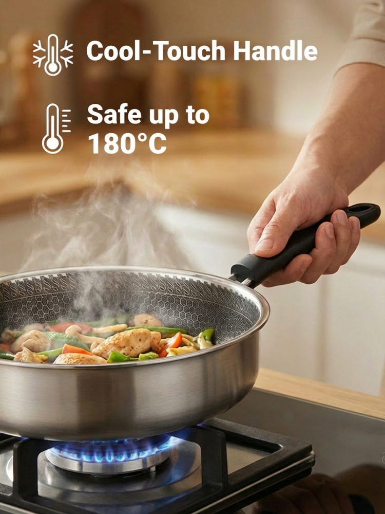Stainless Steel Frying Pan for Cooking Eggs and Steaks