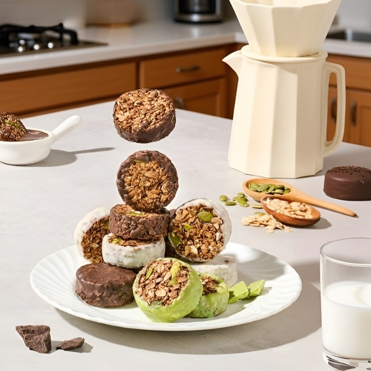 健康的な軽食代替品、生チョコレートナッツオートミールクリスプ