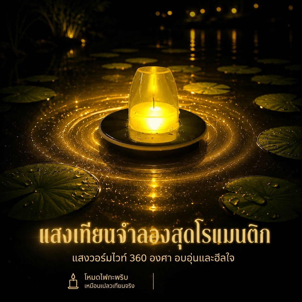 โคมไฟเทียนพลังงานแสงอาทิตย์ กันน้ำสำหรับสวนภายนอก ลอยน้ำได้ เปิดไฟอัตโนมัติ