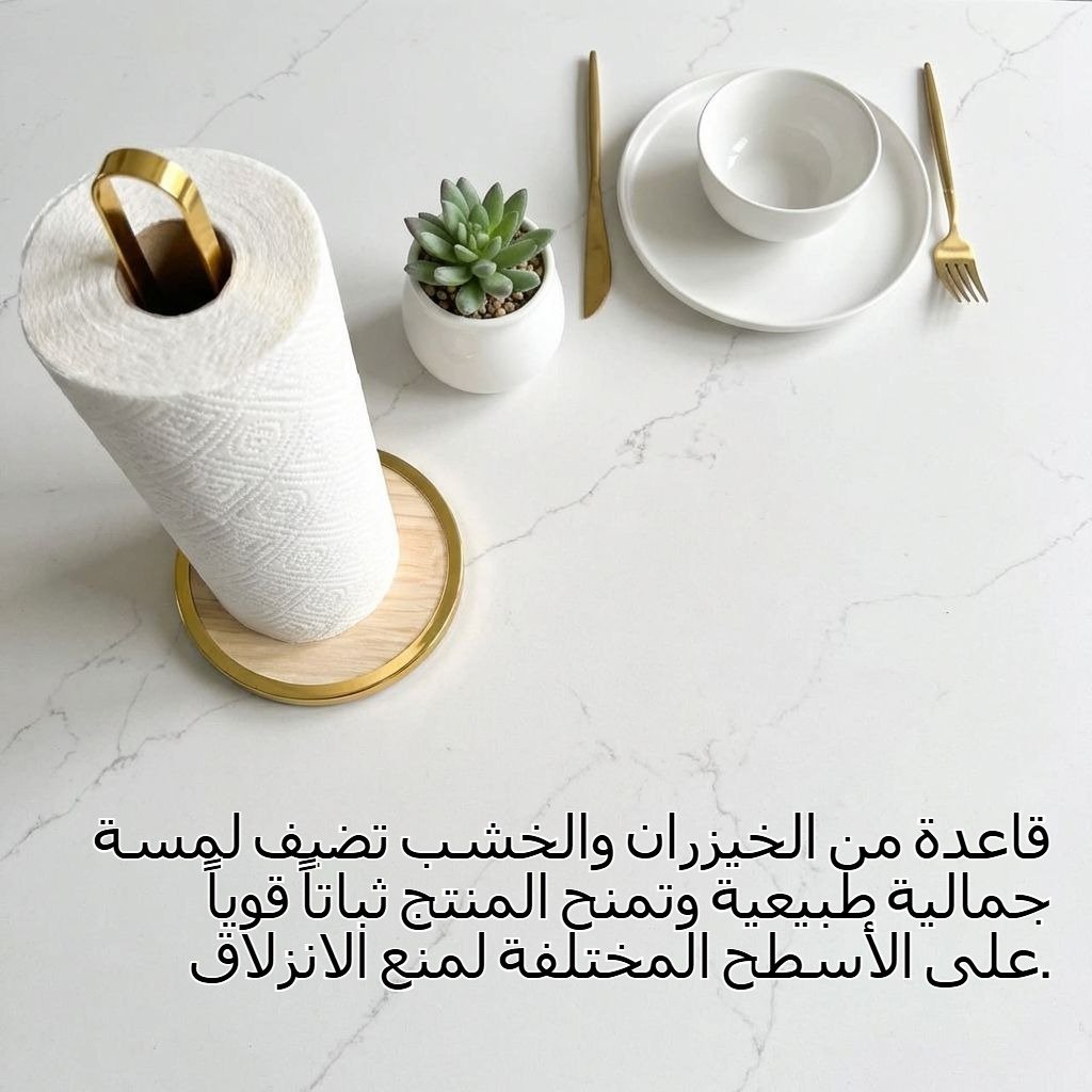 حامل مناشف ورقية معدني عمودي للمطبخ بقاعدة من الخيزران والخشب