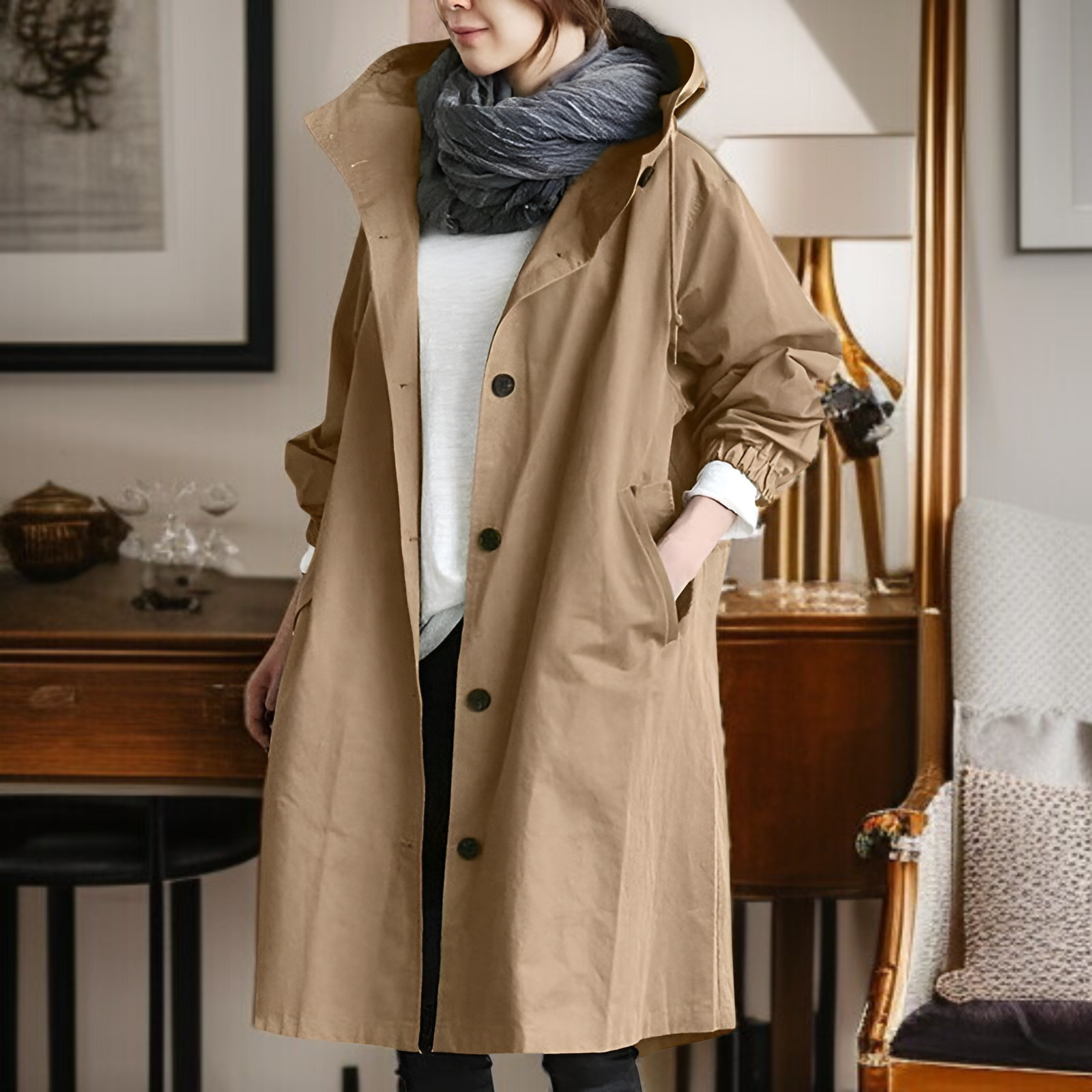 2025年秋冬新作 おしゃれ カジュアル 長袖 ミドル丈 エレガント ゆったり ウエスト ボタンダウン トレンチコート レディース