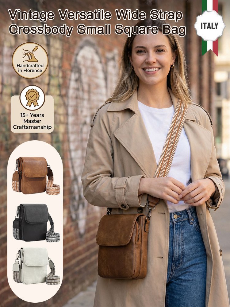 Retro versatile wide-strap crossbody small square bag