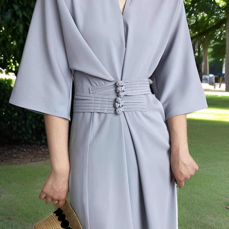 シンプルストレートウエストストリングロングワンピース
