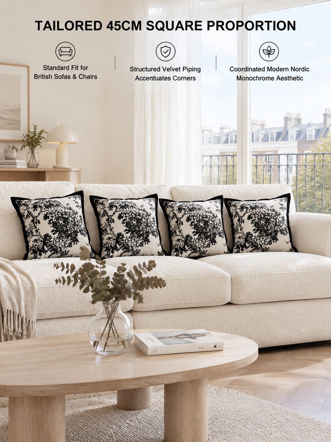 Modern sofa throw pillow cover shown as a home decor accent
