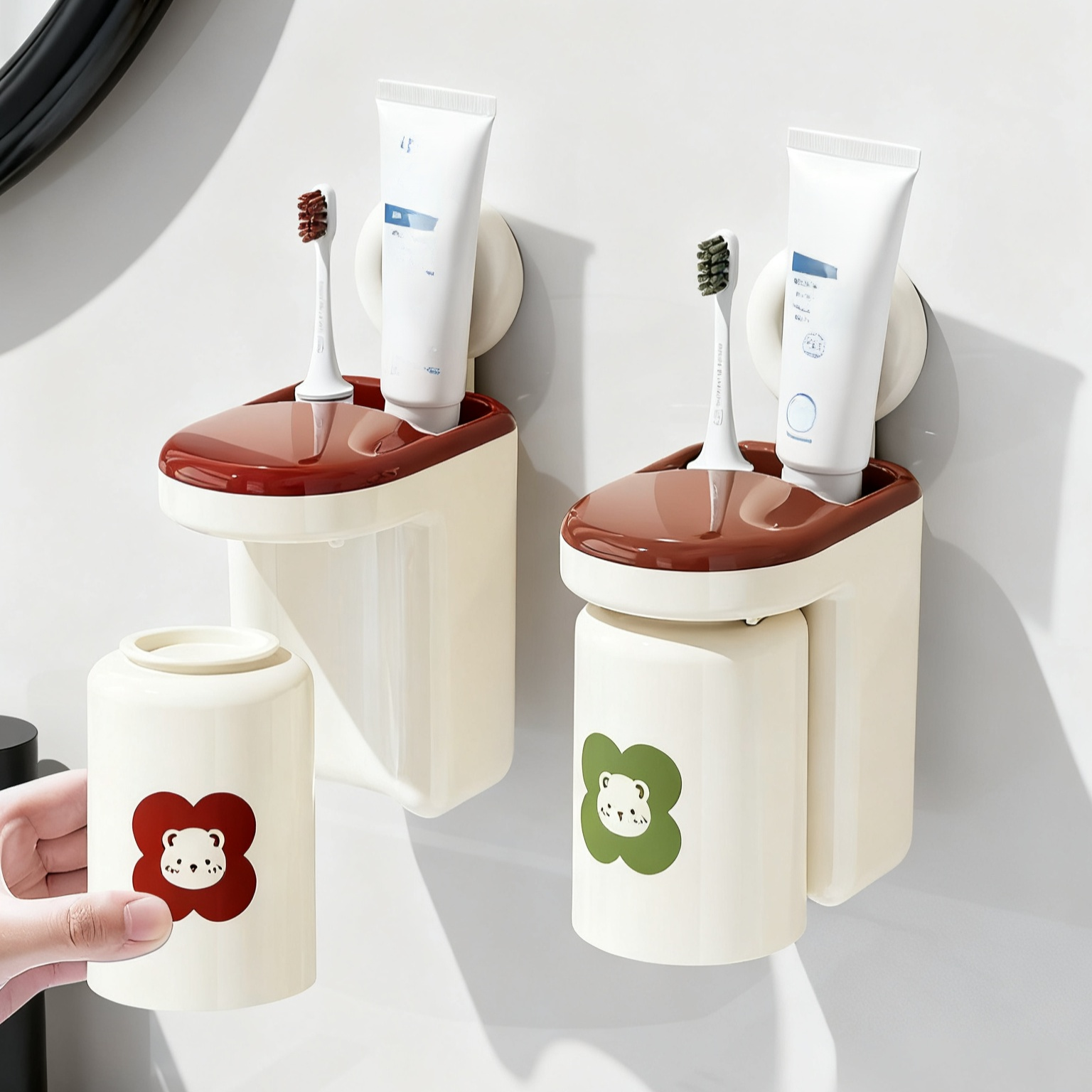 흡착 칫솔컵 거치대 무타공 벽걸이 양치컵 수납 선반