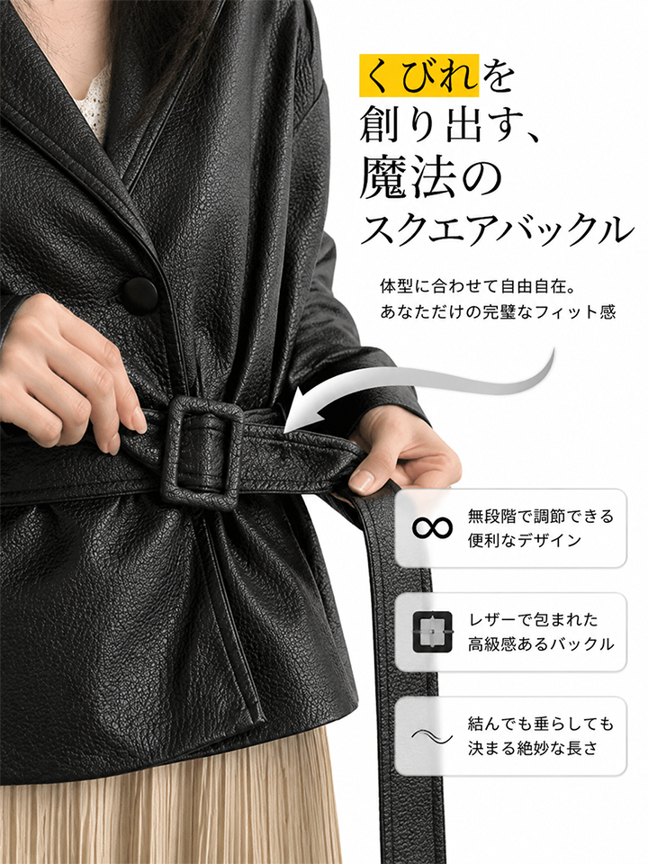 Monollyウエストマーク エコレザー テーラードコート