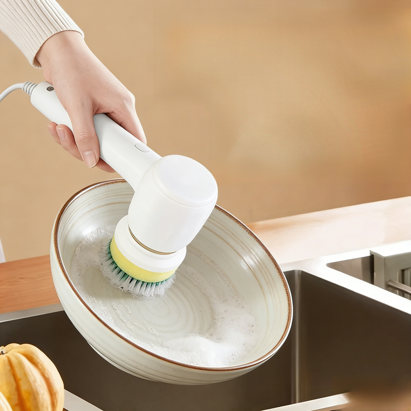 Portable Electric Spin Scrubber with 4 Replaceable Brush Heads, 