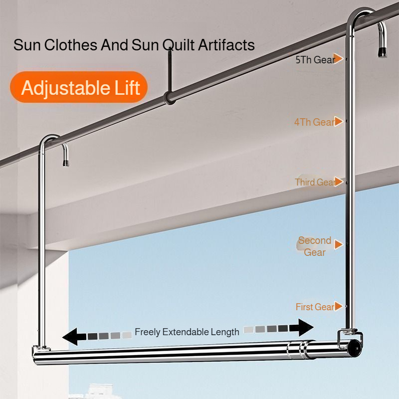 Indoor Stainless Steel Adjustable Clothes Drying Rack Retractable Hanging Rod for Balcony