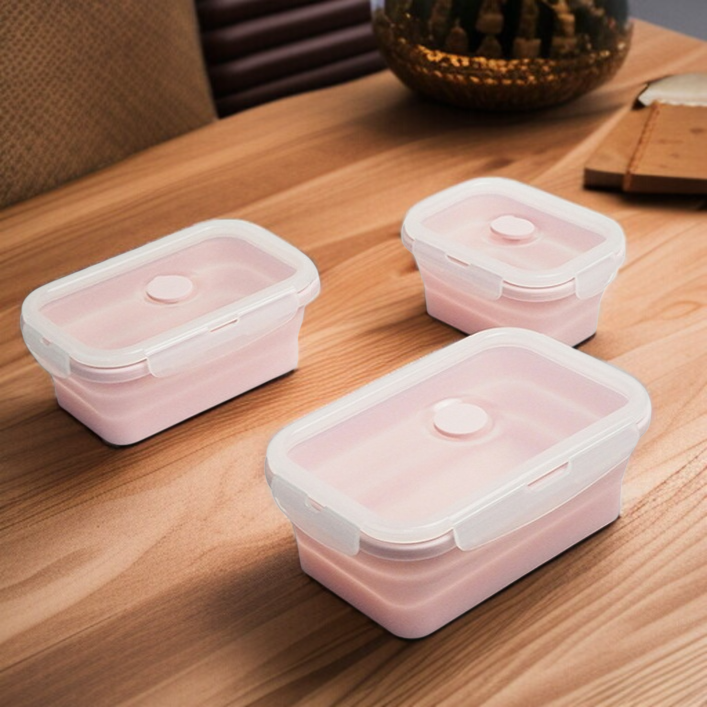 可微波爐加熱矽膠折疊飯盒