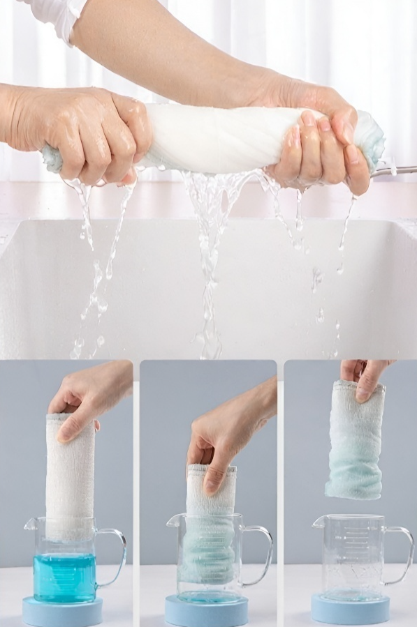 강력한 세척력의 메쉬 천 비교 사진