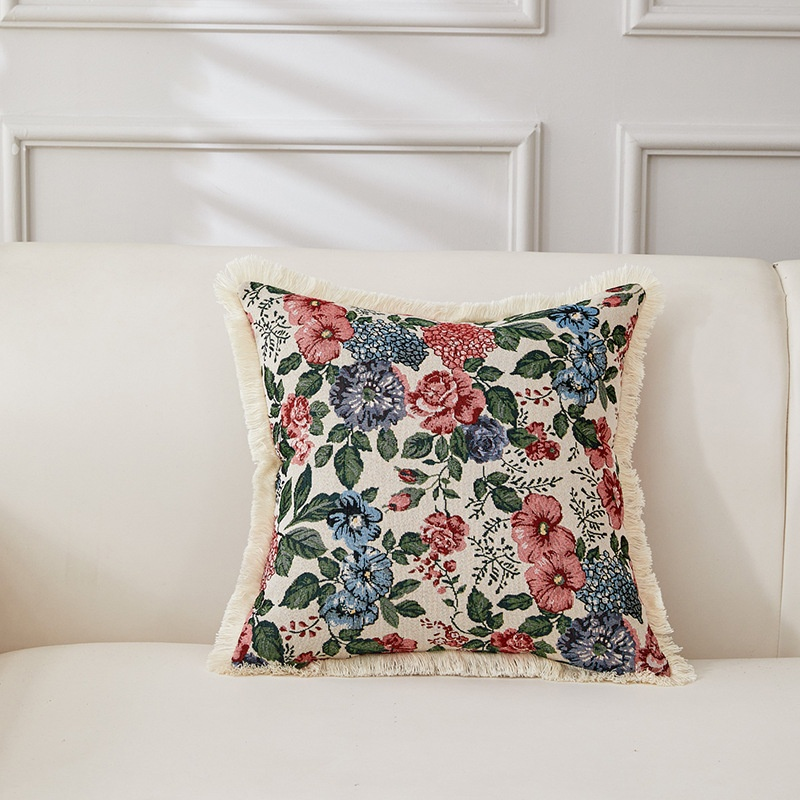 Coussin décoratif rétro en coton et lin