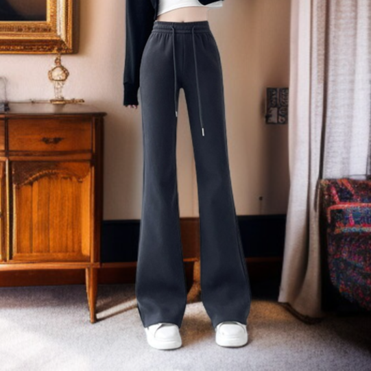 여자 키 작은 하이웨스트 일자 기모 그레이 플레어 팬츠 추동 날씬해 보이는 스포츠 와이드 팬츠