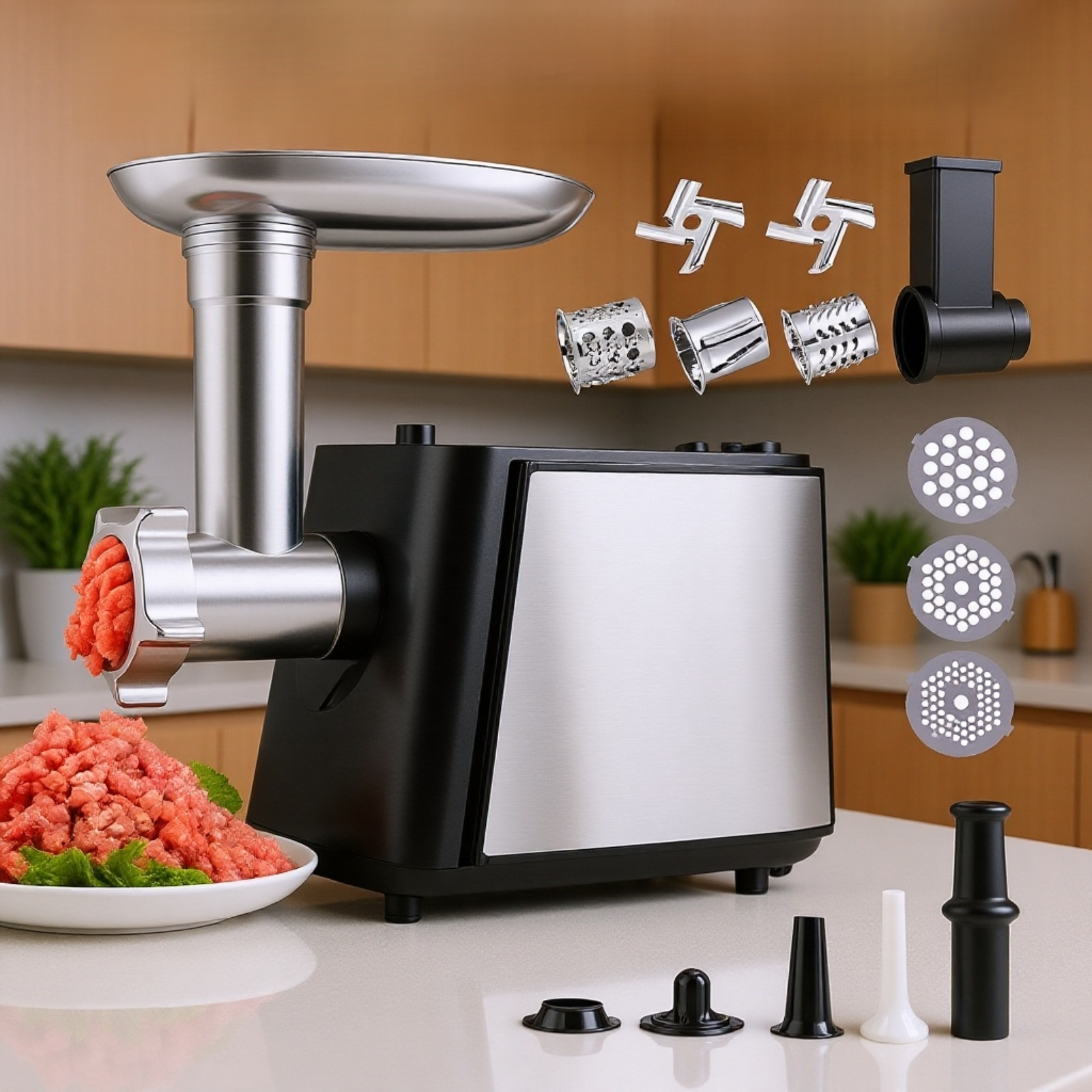 Vollautomatischer elektrischer Fleischwolf aus Edelstahl mit Wurstfüller