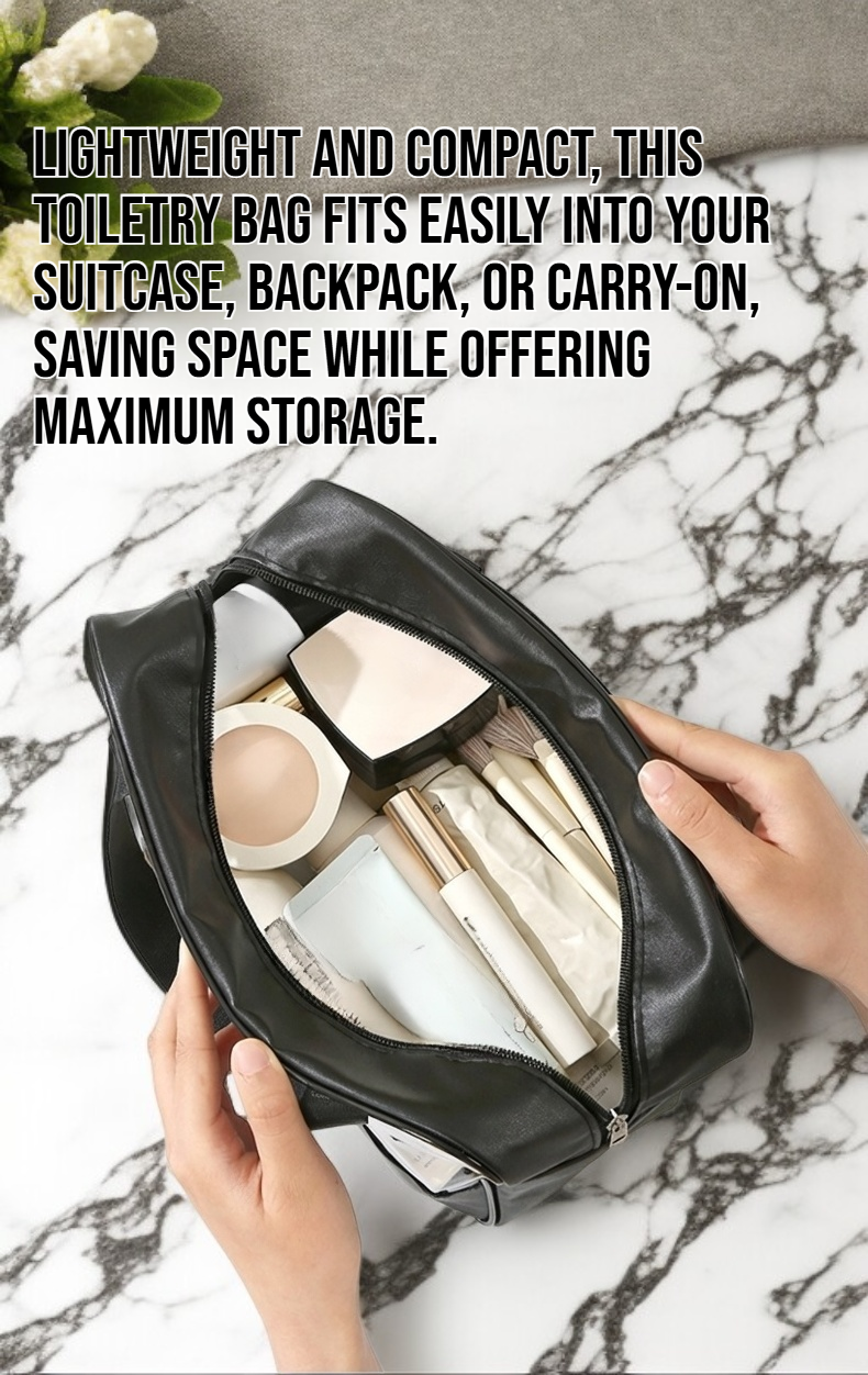 Transparent waterproof toiletry bag with large capacity displayed on bathroom counter